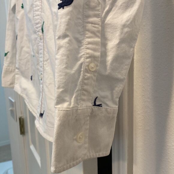 Mini Boden White Button Down Embroidered Dinosaur Shirt - Picture 5 of 13